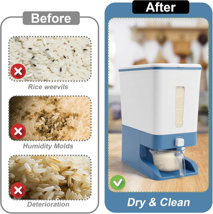 Rice Dispenser 20 Lbs with Moisture Absorbing Clay, Rice Storage Container with Measuring Cup, 12 L Cereal Containers Storage Airtight for Kitchen Pantry Organization