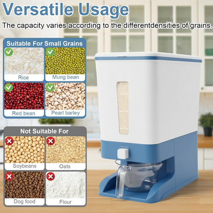 Rice Dispenser 20 Lbs with Moisture Absorbing Clay, Rice Storage Container with Measuring Cup, 12 L Cereal Containers Storage Airtight for Kitchen Pantry Organization