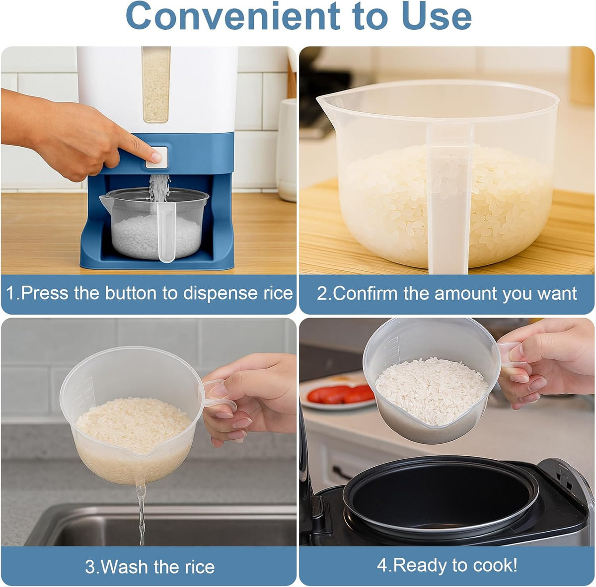Rice Dispenser 20 Lbs with Moisture Absorbing Clay, Rice Storage Container with Measuring Cup, 12 L Cereal Containers Storage Airtight for Kitchen Pantry Organization