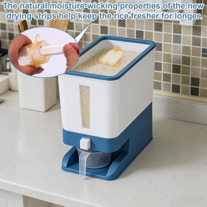 Rice Dispenser 20 Lbs with Moisture Absorbing Clay, Rice Storage Container with Measuring Cup, 12 L Cereal Containers Storage Airtight for Kitchen Pantry Organization