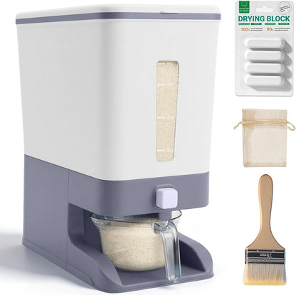 Rice Dispenser 20 Lbs with Moisture Absorbing Clay, Rice Storage Container with Measuring Cup, 12 L Cereal Containers Storage Airtight for Kitchen Pantry Organization