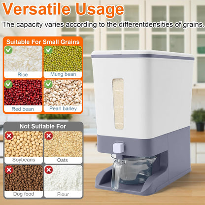 Rice Dispenser 20 Lbs with Moisture Absorbing Clay, Rice Storage Container with Measuring Cup, 12 L Cereal Containers Storage Airtight for Kitchen Pantry Organization