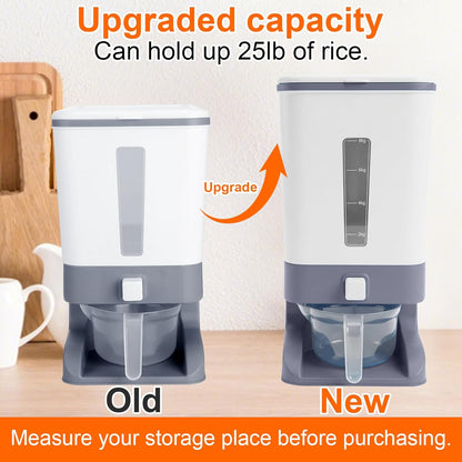 Rice Dispenser 20 Lbs with Moisture Absorbing Clay, Rice Storage Container with Measuring Cup, 12 L Cereal Containers Storage Airtight for Kitchen Pantry Organization