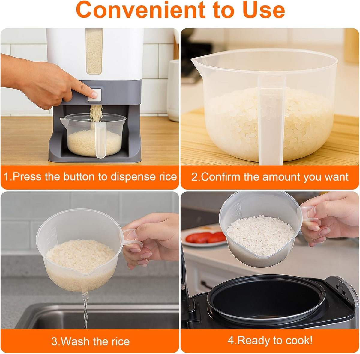 Rice Dispenser 20 Lbs with Moisture Absorbing Clay, Rice Storage Container with Measuring Cup, 12 L Cereal Containers Storage Airtight for Kitchen Pantry Organization