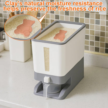 Rice Dispenser 20 Lbs with Moisture Absorbing Clay, Rice Storage Container with Measuring Cup, 12 L Cereal Containers Storage Airtight for Kitchen Pantry Organization