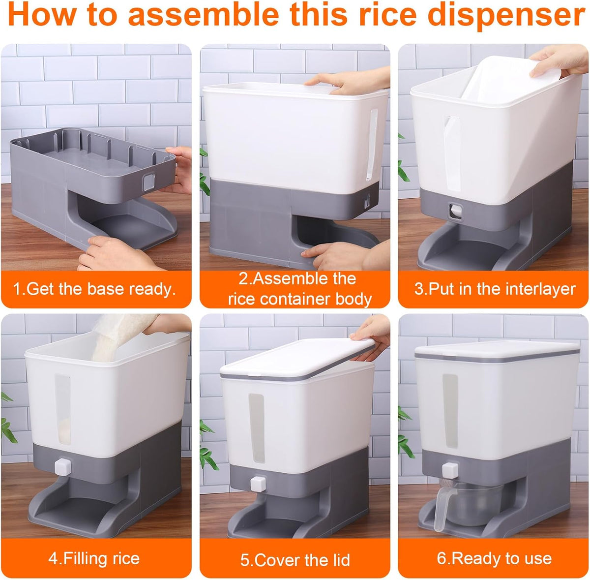 Rice Dispenser 20 Lbs with Moisture Absorbing Clay, Rice Storage Container with Measuring Cup, 12 L Cereal Containers Storage Airtight for Kitchen Pantry Organization