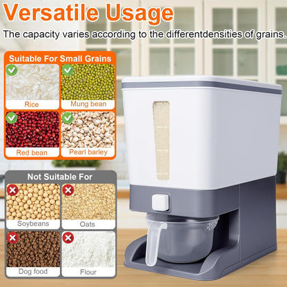 Rice Dispenser 20 Lbs with Moisture Absorbing Clay, Rice Storage Container with Measuring Cup, 12 L Cereal Containers Storage Airtight for Kitchen Pantry Organization