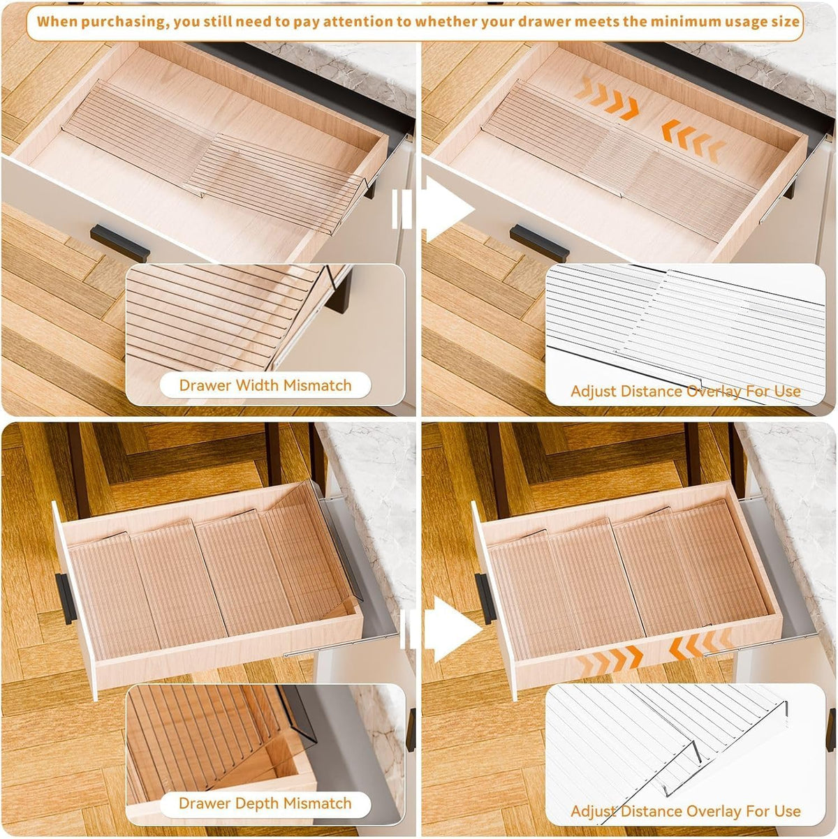 8 Pack Adjustable In Drawer Spice Organizer - Expandable From 11'' to 22'' - Acrylic Drawer Seasoning Organizer,Clear Spice Organization Tray for Cabinet Drawers Condiment,Nail Polish and Jar