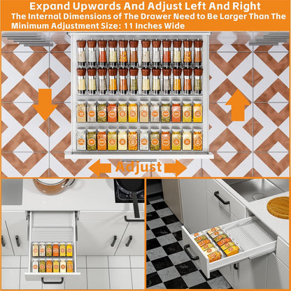 8 Pack Adjustable In Drawer Spice Organizer - Expandable From 11'' to 22'' - Acrylic Drawer Seasoning Organizer,Clear Spice Organization Tray for Cabinet Drawers Condiment,Nail Polish and Jar
