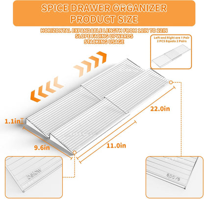8 Pack Adjustable In Drawer Spice Organizer - Expandable From 11'' to 22'' - Acrylic Drawer Seasoning Organizer,Clear Spice Organization Tray for Cabinet Drawers Condiment,Nail Polish and Jar
