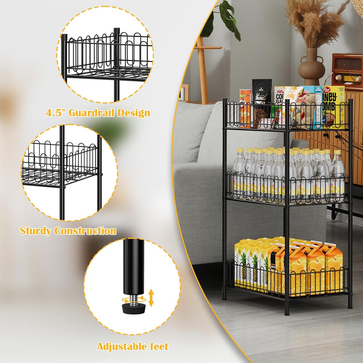 Soda Can Organizer for Pantry 5 Tier Water Bottle Organizer Holder for Tumbler Travel Mug Cup, Freestanding Can Storage Organizer for Pantry Kitchen Living Room Organization