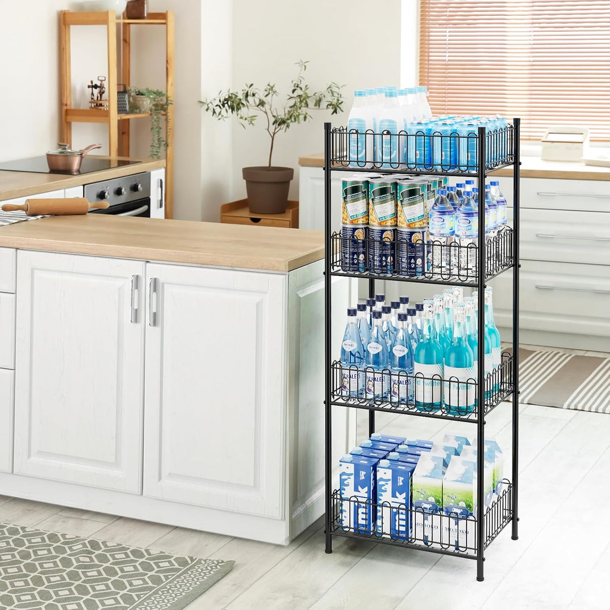 Soda Can Organizer for Pantry 5 Tier Water Bottle Organizer Holder for Tumbler Travel Mug Cup, Freestanding Can Storage Organizer for Pantry Kitchen Living Room Organization