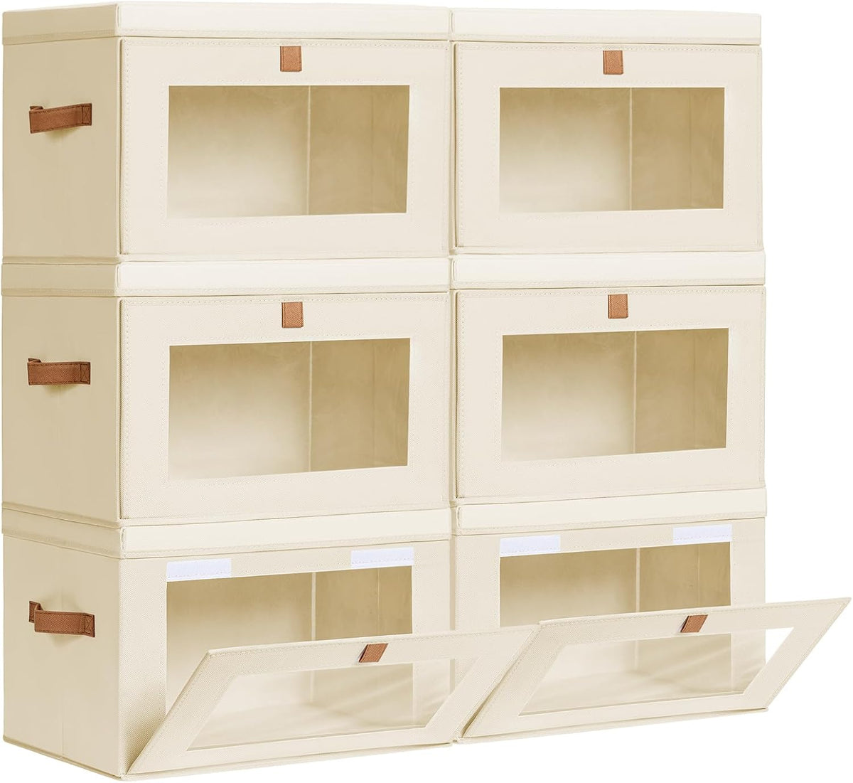 Large Closet Storage Organizer - Clothes Storage Bins with Handles & Window, Collapsible Decorative Boxes with Lids, Fabric Containers for Living Room, Dorm, Beige