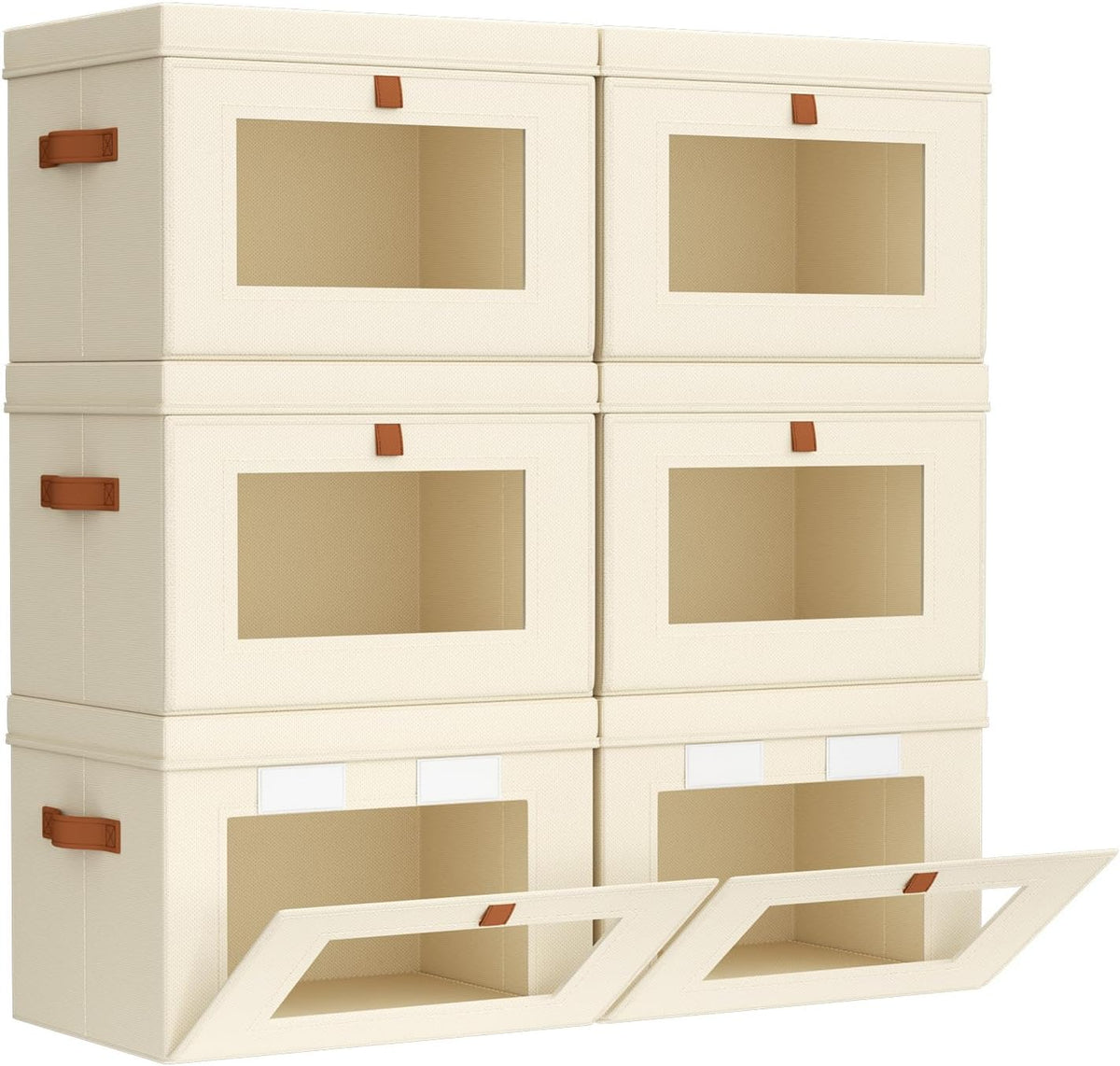 Large Closet Storage Organizer - Clothes Storage Bins with Handles & Window, Collapsible Decorative Boxes with Lids, Fabric Containers for Living Room, Dorm, Beige