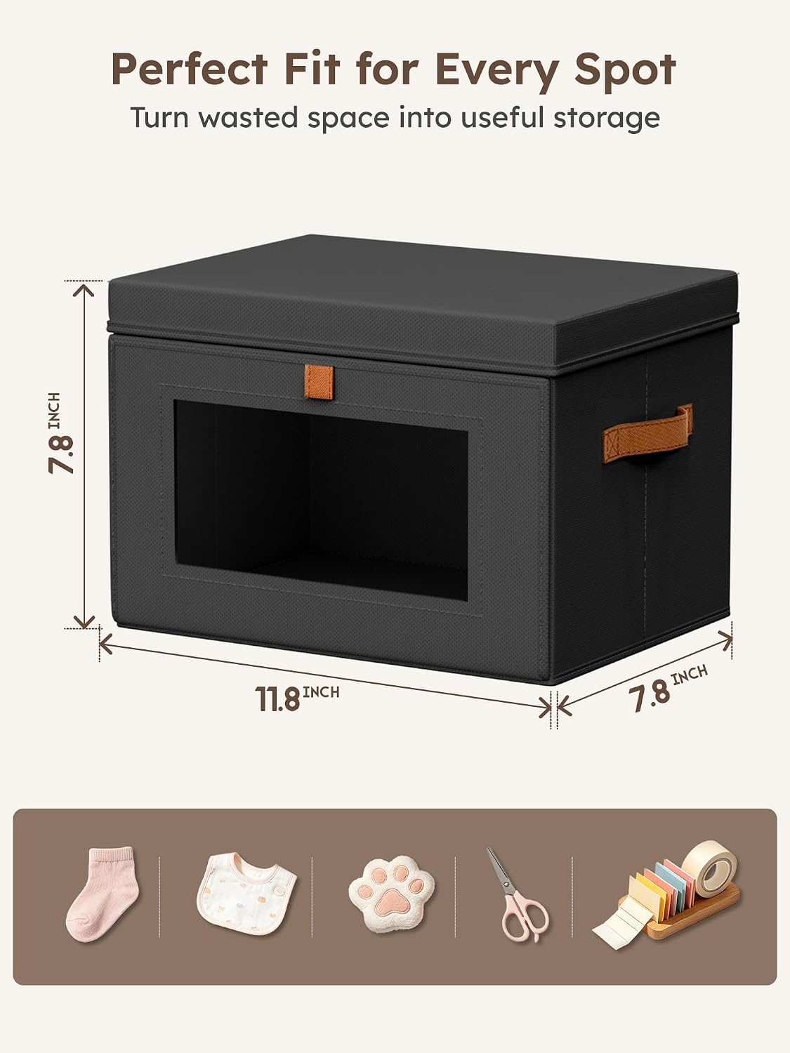 Large Closet Storage Organizer - Clothes Storage Bins with Handles & Window, Collapsible Decorative Boxes with Lids, Fabric Containers for Living Room, Dorm, Beige