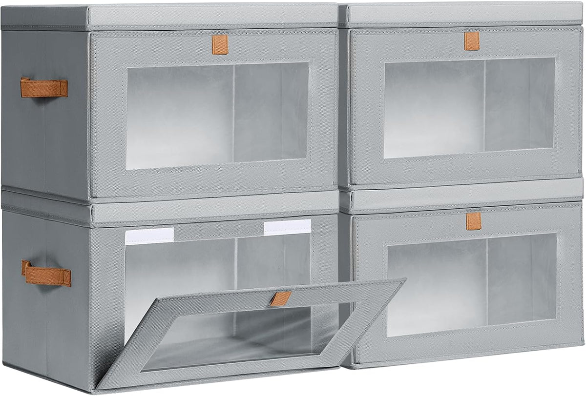 Large Closet Storage Organizer - Clothes Storage Bins with Handles & Window, Collapsible Decorative Boxes with Lids, Fabric Containers for Living Room, Dorm, Beige