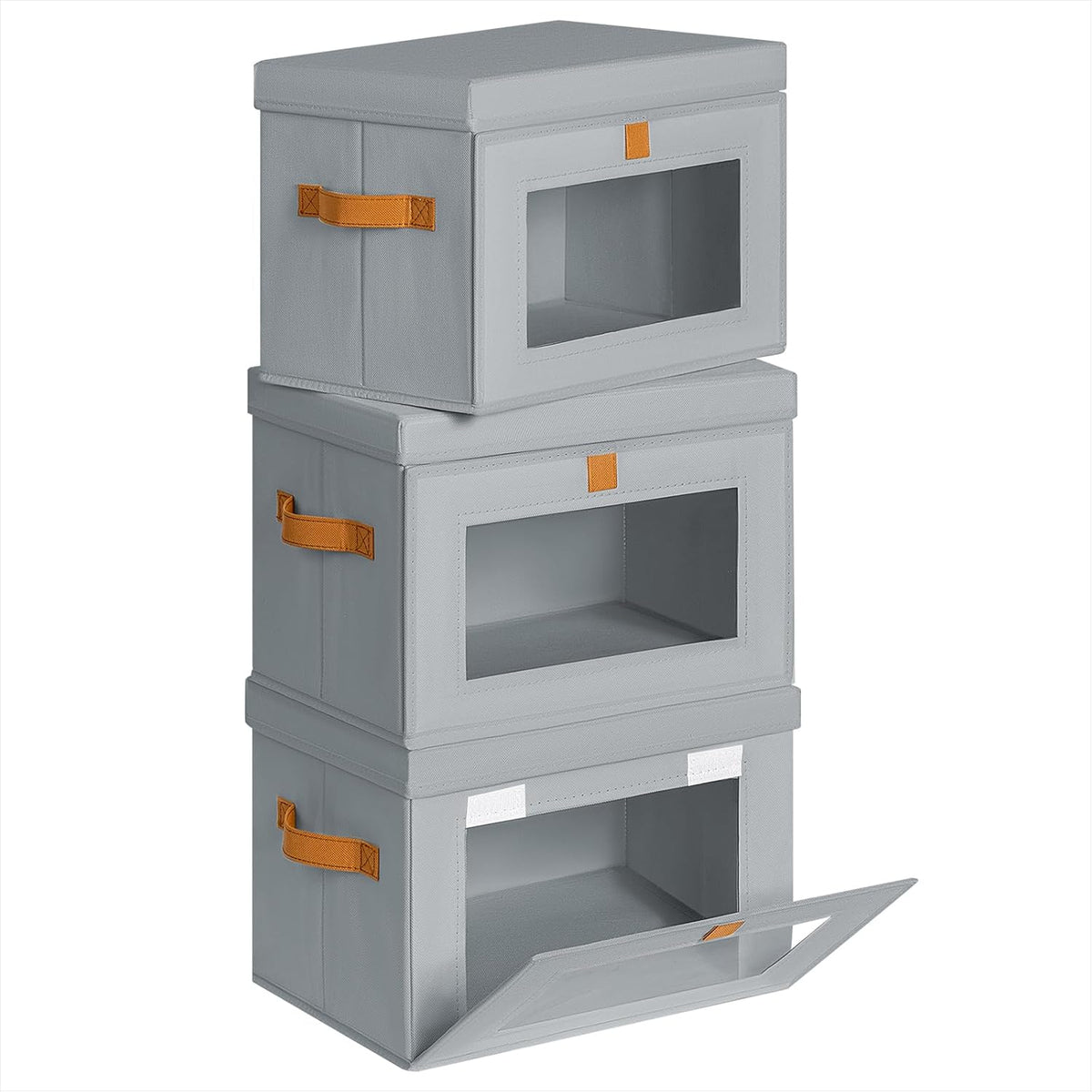 Large Closet Storage Organizer - Clothes Storage Bins with Handles & Window, Collapsible Decorative Boxes with Lids, Fabric Containers for Living Room, Dorm, Beige