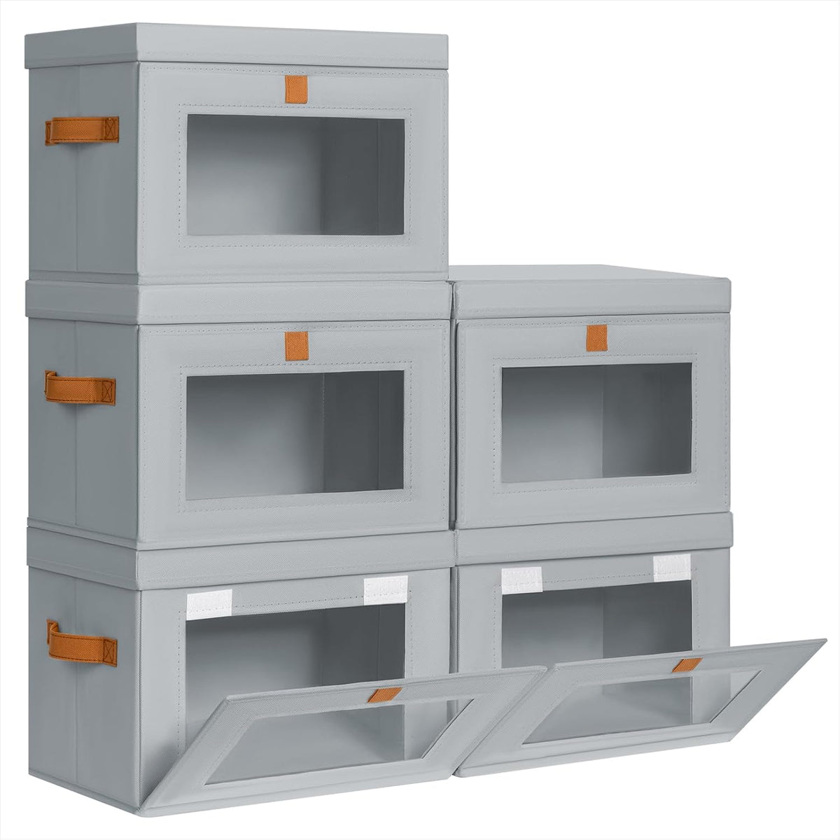 Large Closet Storage Organizer - Clothes Storage Bins with Handles & Window, Collapsible Decorative Boxes with Lids, Fabric Containers for Living Room, Dorm, Beige