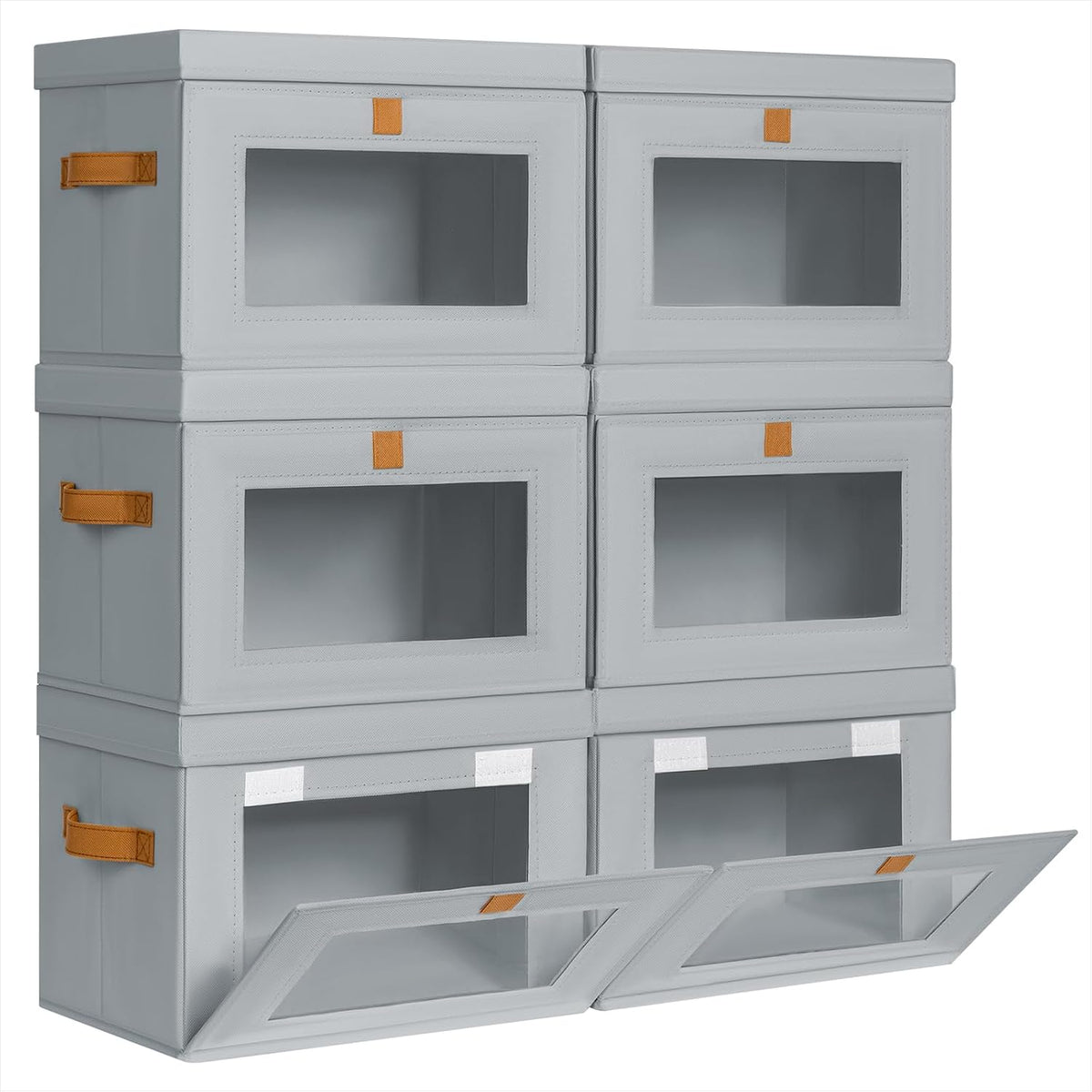 Large Closet Storage Organizer - Clothes Storage Bins with Handles & Window, Collapsible Decorative Boxes with Lids, Fabric Containers for Living Room, Dorm, Beige