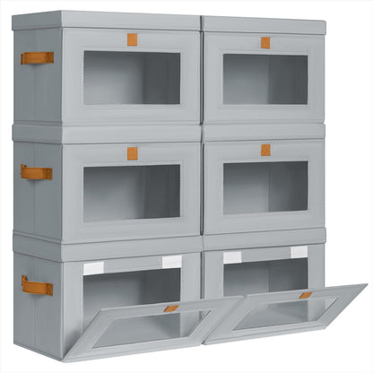 Large Closet Storage Organizer - Clothes Storage Bins with Handles & Window, Collapsible Decorative Boxes with Lids, Fabric Containers for Living Room, Dorm, Beige