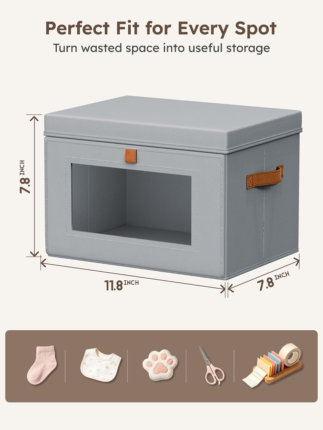 Large Closet Storage Organizer - Clothes Storage Bins with Handles & Window, Collapsible Decorative Boxes with Lids, Fabric Containers for Living Room, Dorm, Beige