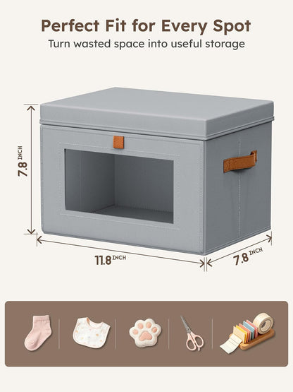 Large Closet Storage Organizer - Clothes Storage Bins with Handles & Window, Collapsible Decorative Boxes with Lids, Fabric Containers for Living Room, Dorm, Beige