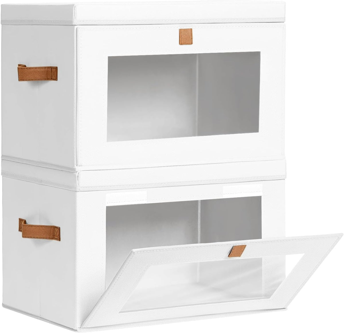 Large Closet Storage Organizer - Clothes Storage Bins with Handles & Window, Collapsible Decorative Boxes with Lids, Fabric Containers for Living Room, Dorm, Beige