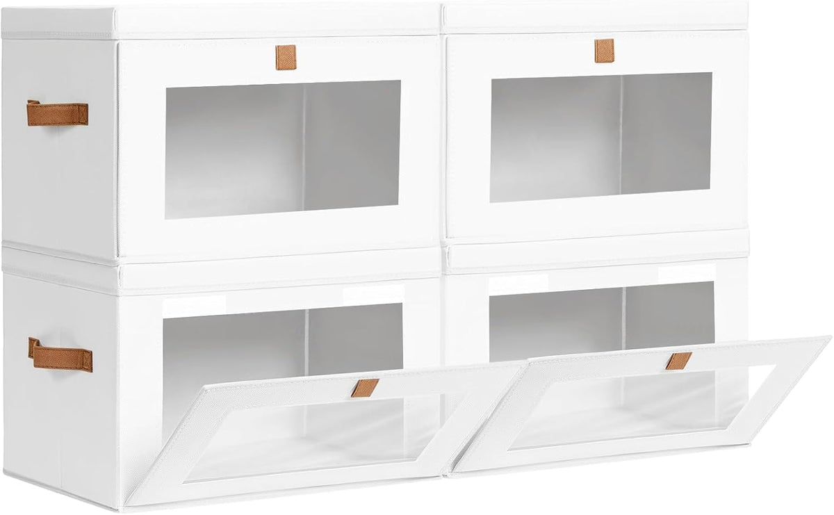 Large Closet Storage Organizer - Clothes Storage Bins with Handles & Window, Collapsible Decorative Boxes with Lids, Fabric Containers for Living Room, Dorm, Beige