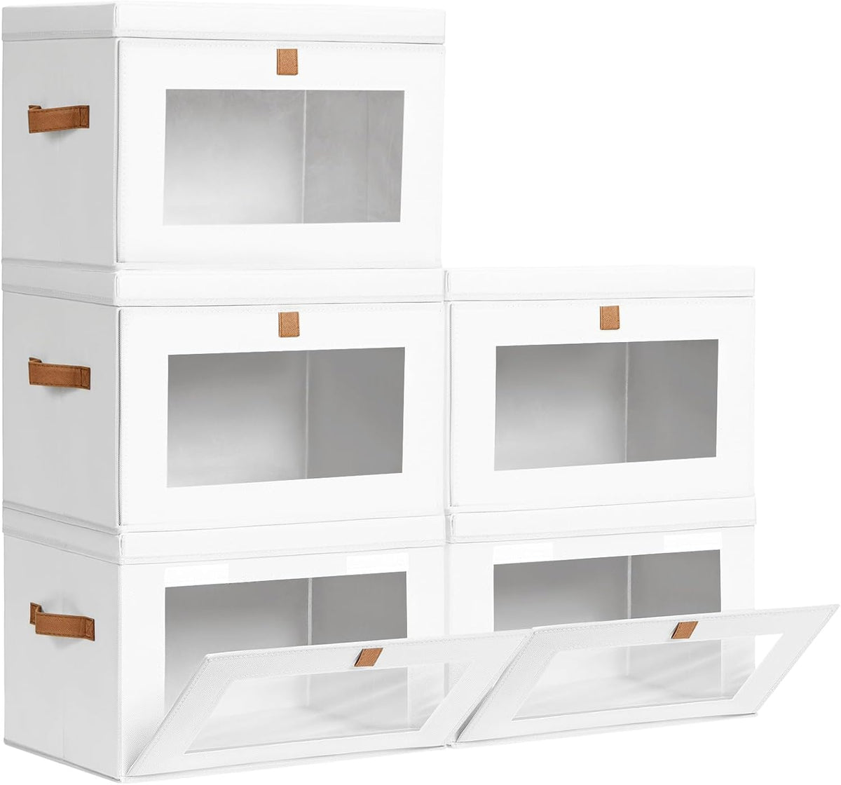 Large Closet Storage Organizer - Clothes Storage Bins with Handles & Window, Collapsible Decorative Boxes with Lids, Fabric Containers for Living Room, Dorm, Beige