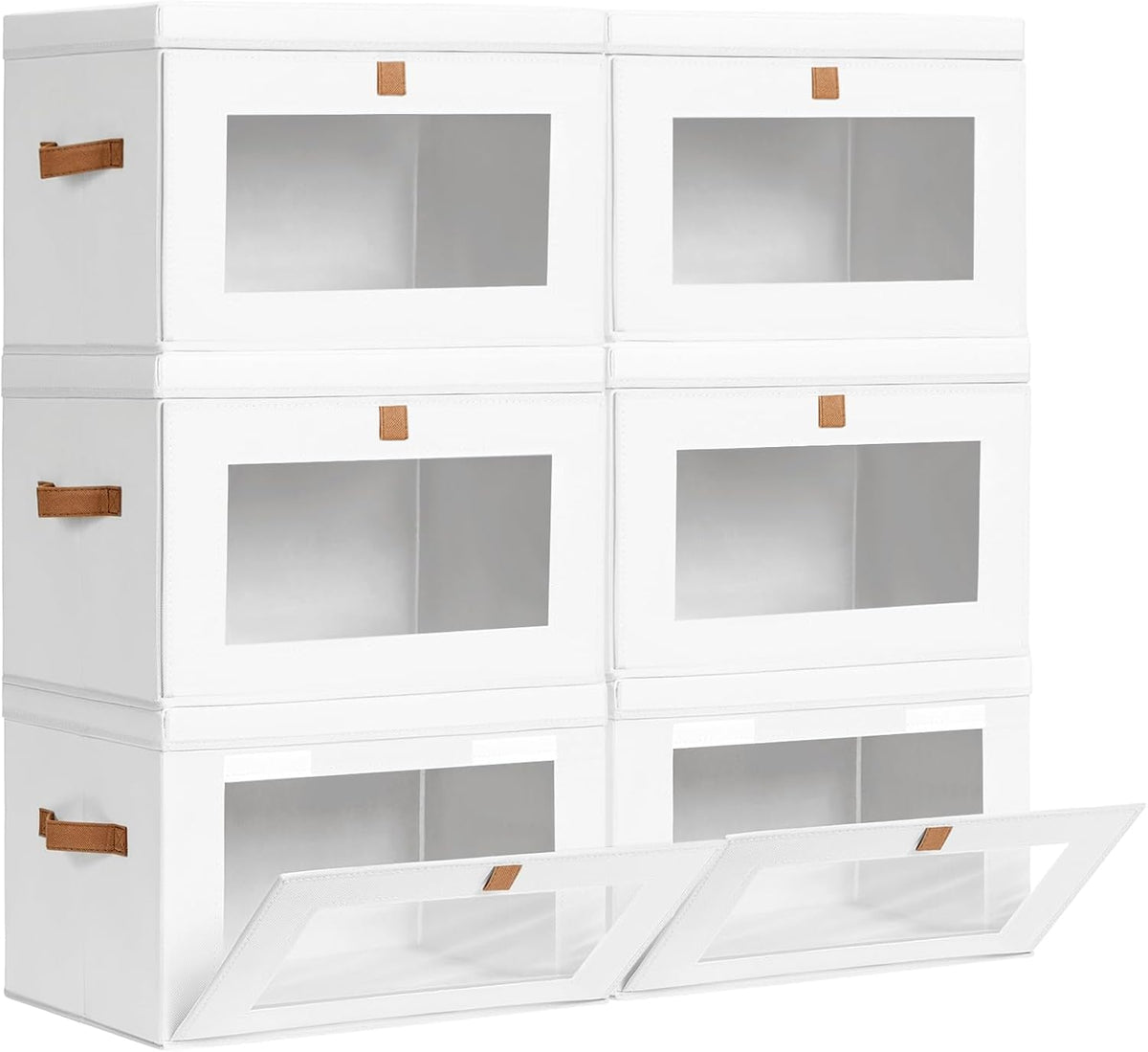 Large Closet Storage Organizer - Clothes Storage Bins with Handles & Window, Collapsible Decorative Boxes with Lids, Fabric Containers for Living Room, Dorm, Beige