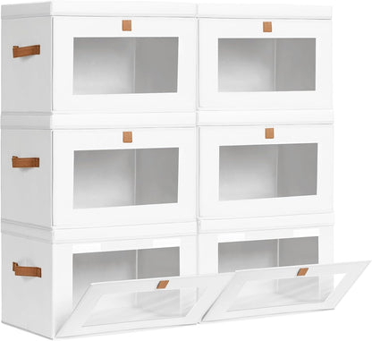 Large Closet Storage Organizer - Clothes Storage Bins with Handles & Window, Collapsible Decorative Boxes with Lids, Fabric Containers for Living Room, Dorm, Beige