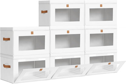 Large Closet Storage Organizer - Clothes Storage Bins with Handles & Window, Collapsible Decorative Boxes with Lids, Fabric Containers for Living Room, Dorm, Beige