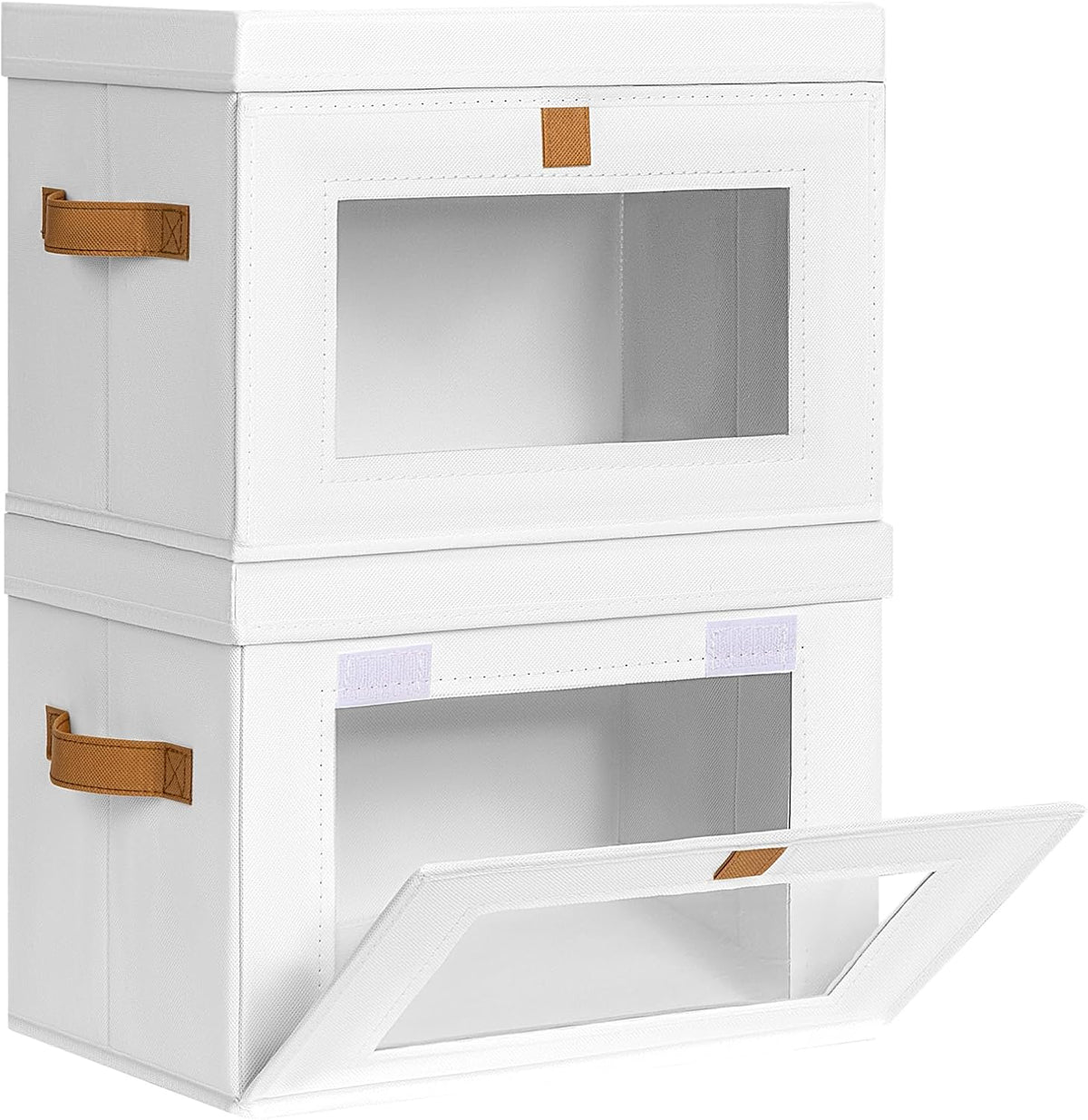 Large Closet Storage Organizer - Clothes Storage Bins with Handles & Window, Collapsible Decorative Boxes with Lids, Fabric Containers for Living Room, Dorm, Beige