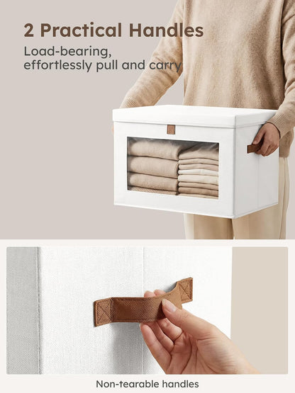 Large Closet Storage Organizer - Clothes Storage Bins with Handles & Window, Collapsible Decorative Boxes with Lids, Fabric Containers for Living Room, Dorm, Beige