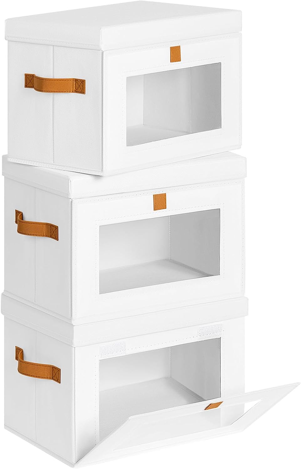 Large Closet Storage Organizer - Clothes Storage Bins with Handles & Window, Collapsible Decorative Boxes with Lids, Fabric Containers for Living Room, Dorm, Beige