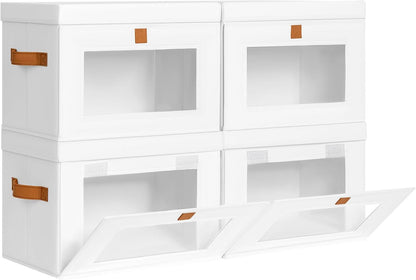 Large Closet Storage Organizer - Clothes Storage Bins with Handles & Window, Collapsible Decorative Boxes with Lids, Fabric Containers for Living Room, Dorm, Beige