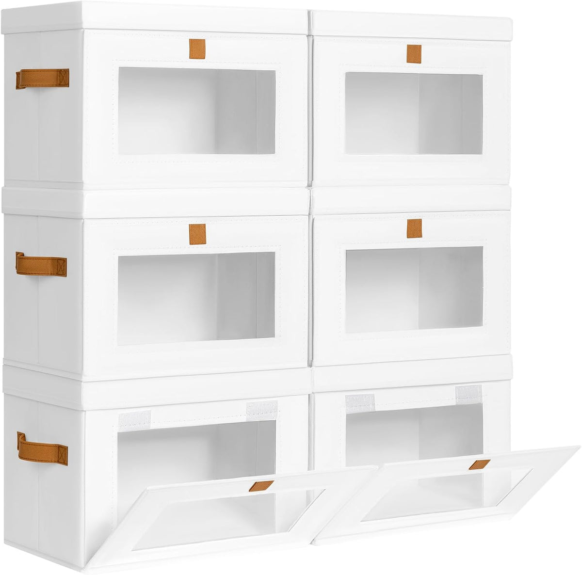 Large Closet Storage Organizer - Clothes Storage Bins with Handles & Window, Collapsible Decorative Boxes with Lids, Fabric Containers for Living Room, Dorm, Beige