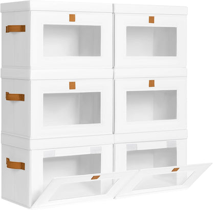 Large Closet Storage Organizer - Clothes Storage Bins with Handles & Window, Collapsible Decorative Boxes with Lids, Fabric Containers for Living Room, Dorm, Beige