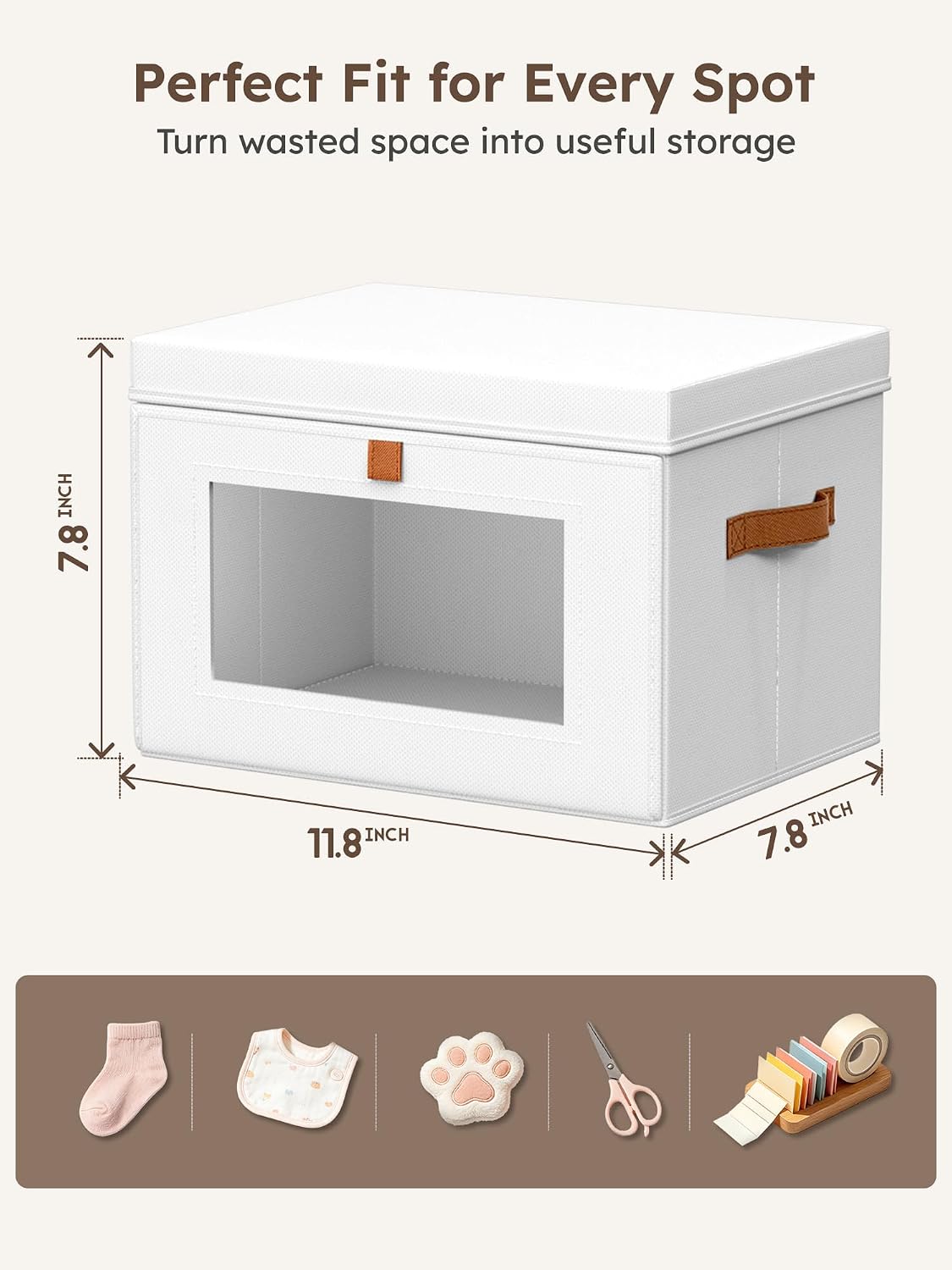Large Closet Storage Organizer - Clothes Storage Bins with Handles & Window, Collapsible Decorative Boxes with Lids, Fabric Containers for Living Room, Dorm, Beige