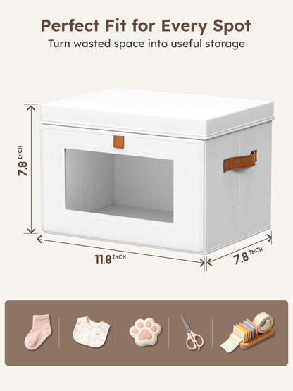Large Closet Storage Organizer - Clothes Storage Bins with Handles & Window, Collapsible Decorative Boxes with Lids, Fabric Containers for Living Room, Dorm, Beige