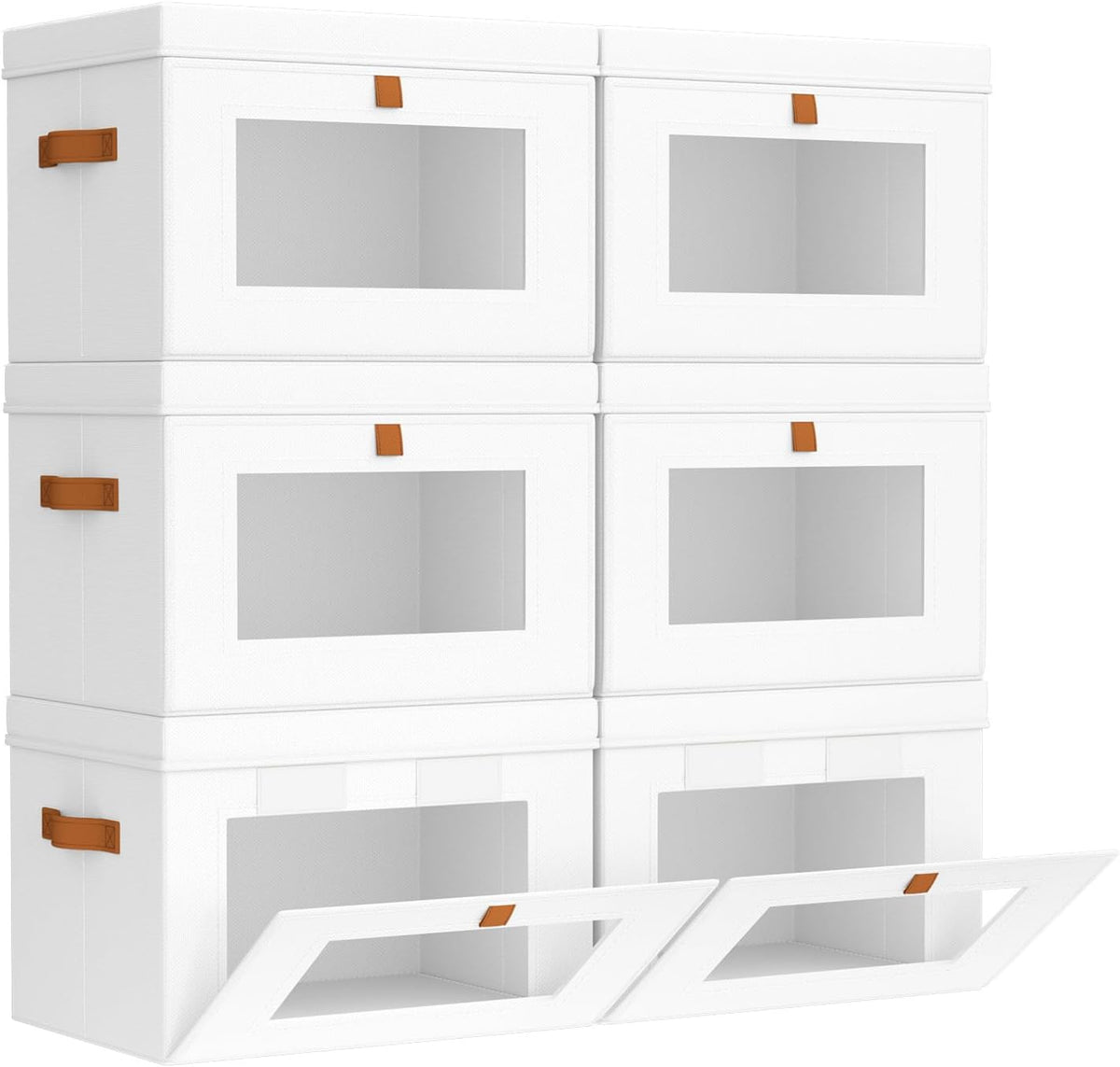 Large Closet Storage Organizer - Clothes Storage Bins with Handles & Window, Collapsible Decorative Boxes with Lids, Fabric Containers for Living Room, Dorm, Beige