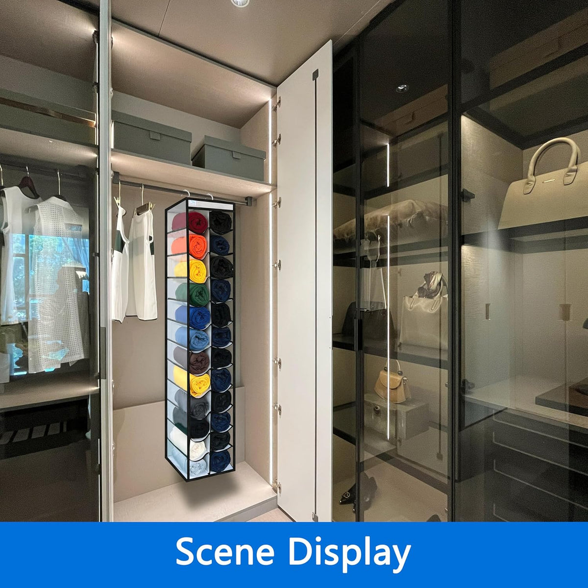 Over the Door Organizer Storage 6 Tier, 12 Large Capacity Side Pockets, Heavy Duty Metal Reinforced Hook Anti Tilt 75 LB Load Behind Door Storage for Bedroom Bathroom Pantry Nursery