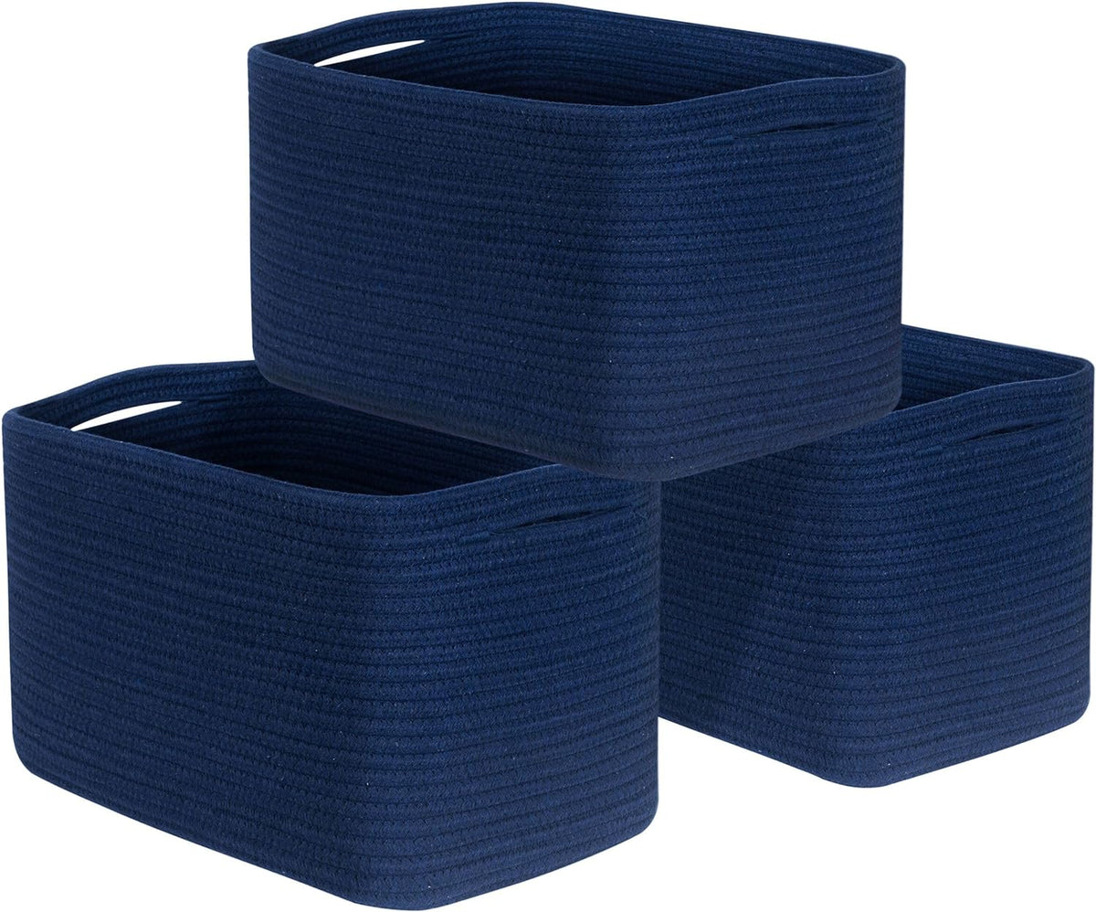 MINTWOOD Design 3-Pack Decorative Woven Storage Baskets for Shelves, Cube Bin Box for Organizing Books, Shoes, Dog Toys, Pantry Closet and Living Room Organizer, Oatmeal Brown