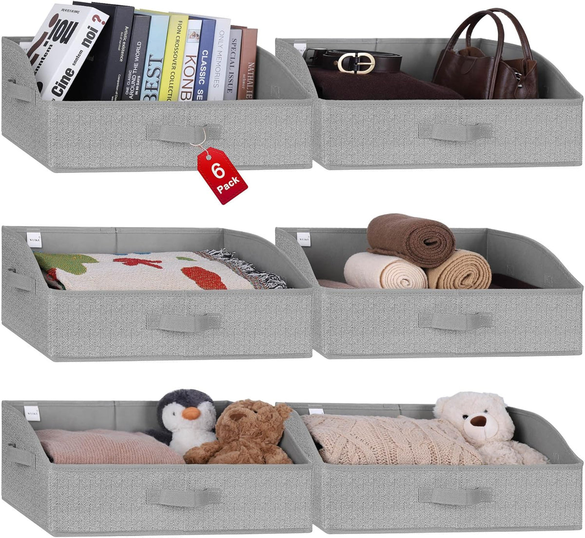 WUIKE Closet Organizers and Storage, Trapezoid Storage Bins, Fabric Closet Bins with Handles, Foldable Storage Baskets for Clothes, Purse, Blanket, Herringbone Gray, Extra Large