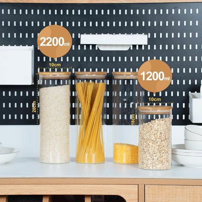D2scrma 22oz Straight cylindrical Airtight Storage Jars with Bamboo Lid Set of 6 Storage Container Stackable Spice Jar, Kitchen Canister for Sugar, Tea, Cookies and Coffee beans (with Black Lable)
