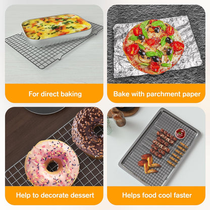 2PCS Cooling Racks for Cooking and Baking - 10" x 15"Heavy Duty Stainless Steel Wire Rack for Baking, Grilling, Roasting - Oven & Dishwasher Safe - Fits Jelly Roll Sheet Pan-Silver