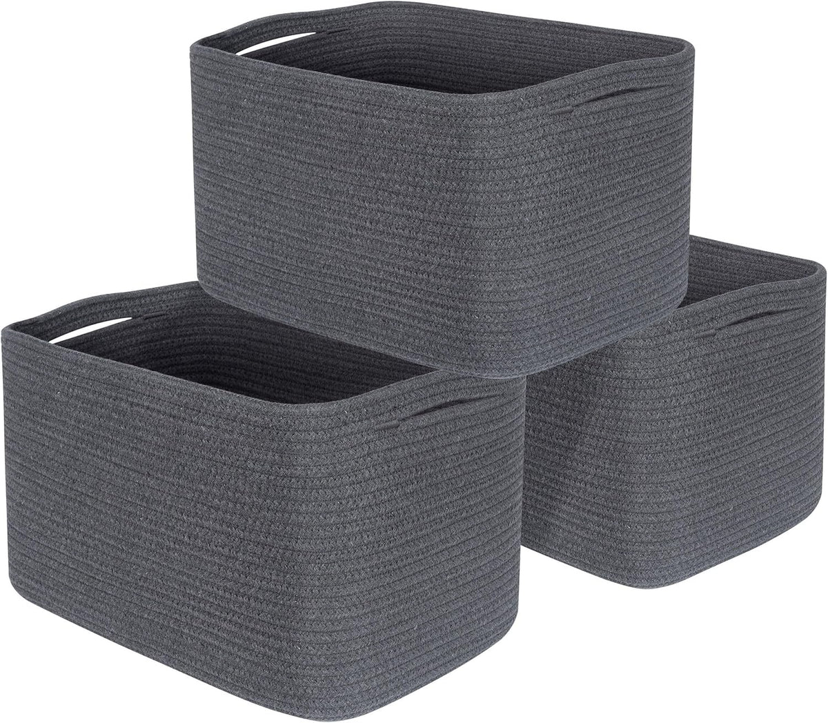 MINTWOOD Design 3-Pack Decorative Woven Storage Baskets for Shelves, Cube Bin Box for Organizing Books, Shoes, Dog Toys, Pantry Closet and Living Room Organizer, Oatmeal Brown
