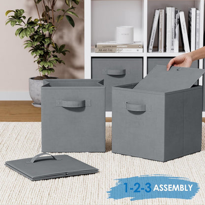 Storage Cubes Pack Of 8 - Standard Size Cube Storage Bin 10.5x10.5x11 With Dual Handles For Easy Carrying- Fabric Storage Bins Collapsible (Black)