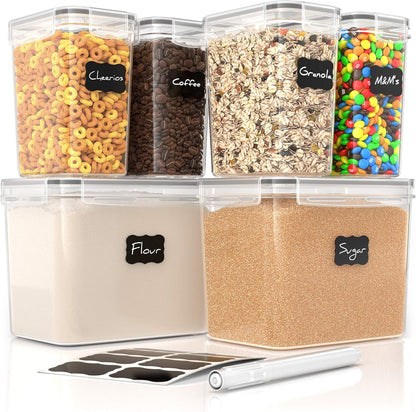 Simply Gourmet Airtight Food Storage Containers with Lids – 7 Piece Assorted Size Kitchen Pantry Organization Set, BPA-Free Clear Plastic, Stackable Containers for Cereal, Flour, Sugar, Rice, Snacks