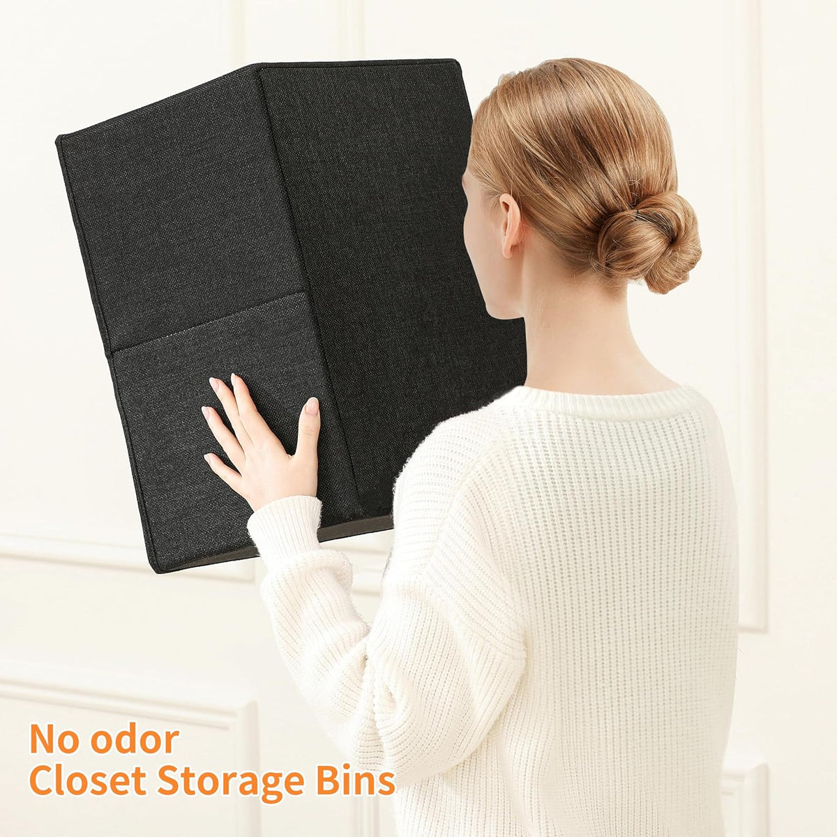 Linen Folding Storage Bins, 3 Pack Large Storage Baskets, Washable, Clothing Storage Bins with Handle, Closet Organizer for Storage Sweater,Sheets(Beige, 18½"x11 x8½)